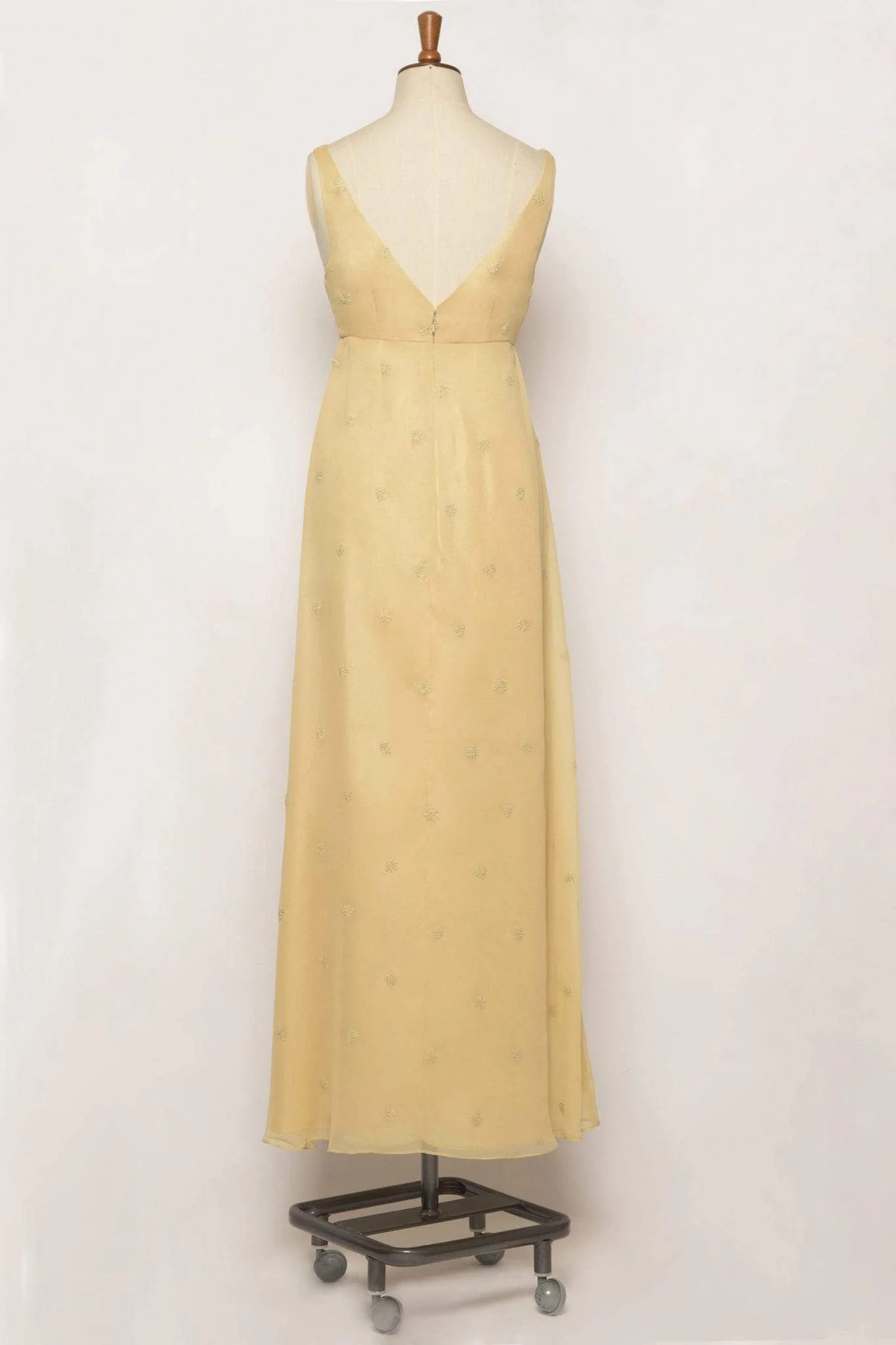 Angelica – back view open V-shaped back silk chiffon A-line empire dress