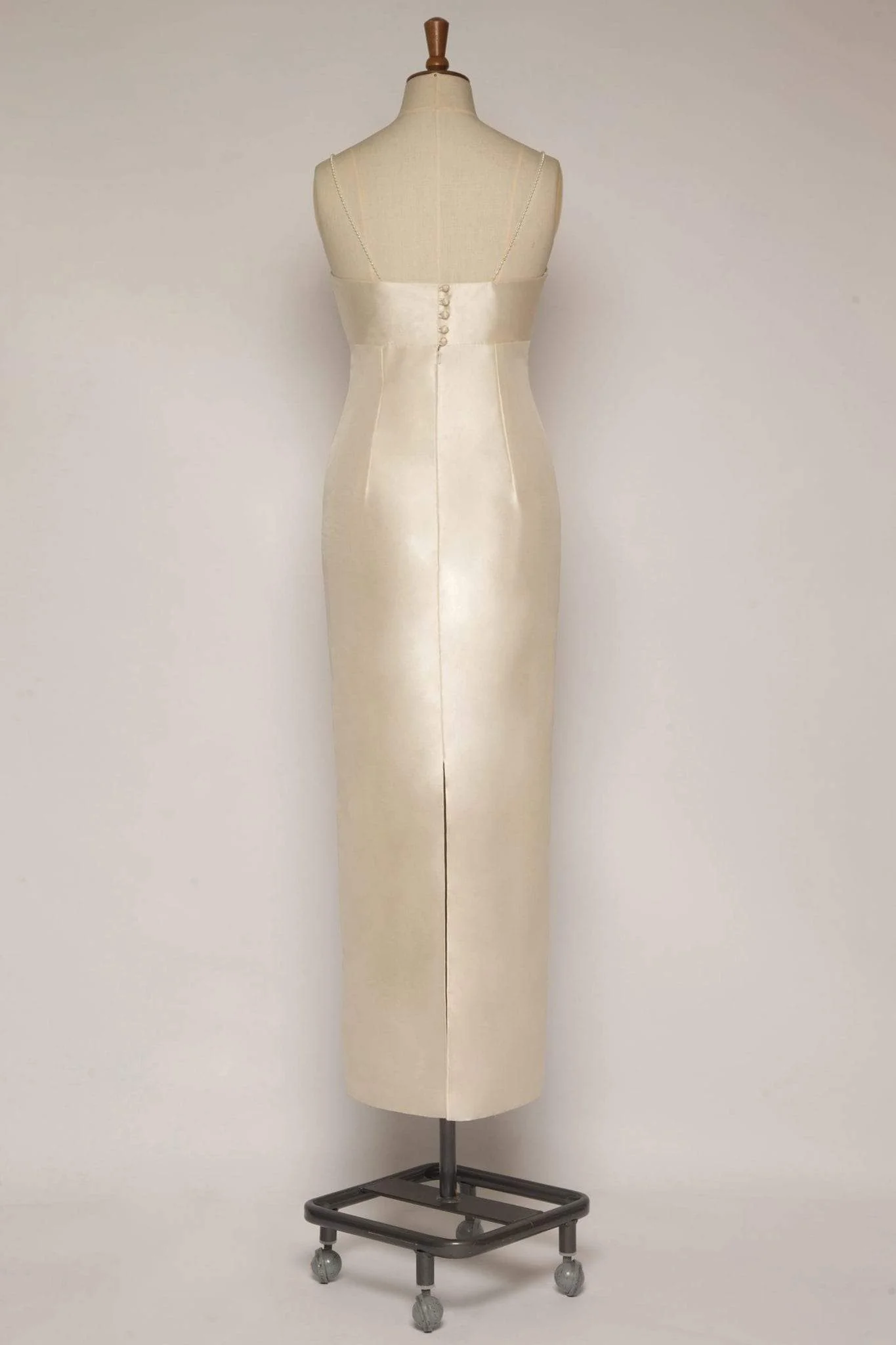Ivory silk mikado column dress back view
