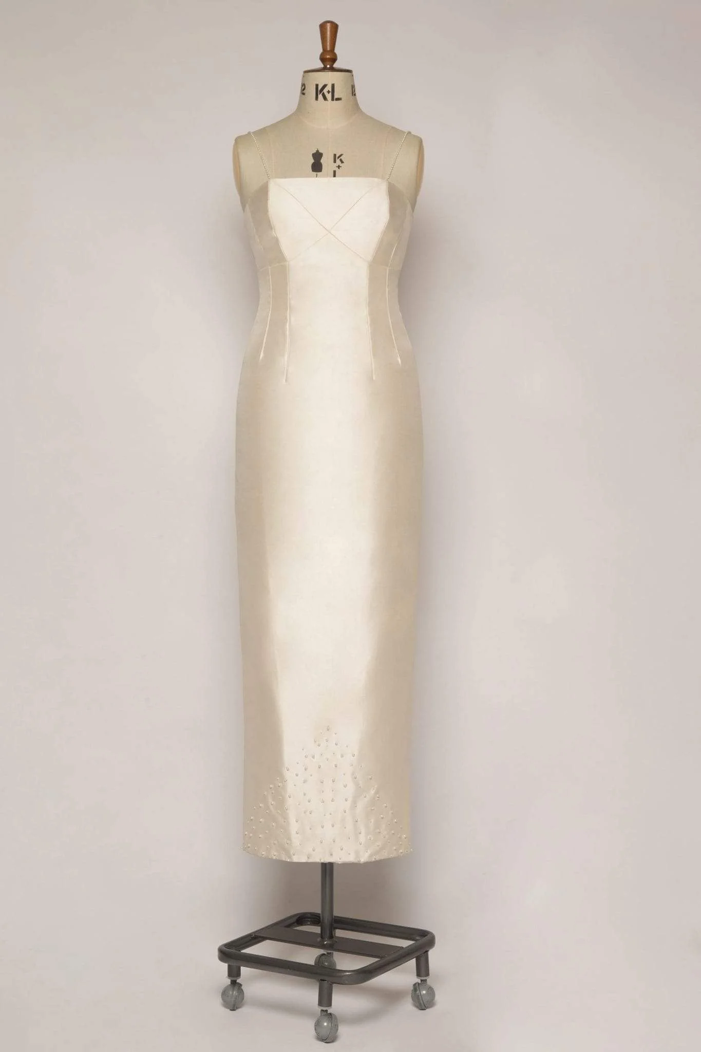 Ivory silk mikado column dress front view